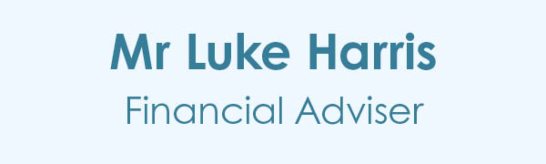 A title plaque for the picture of Mr Luke Harris, Financial Adviser.